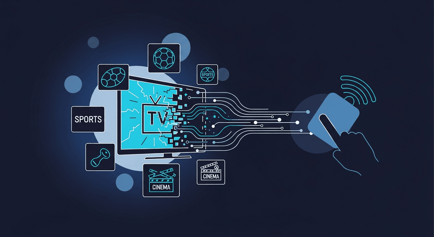 Smart TV showing IPTV buffering icon - troubleshooting guide for stream freezing and lag.